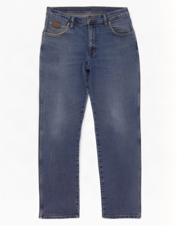Jeans dritti regolari da uomo Wrangler W34 L32 cotone blu