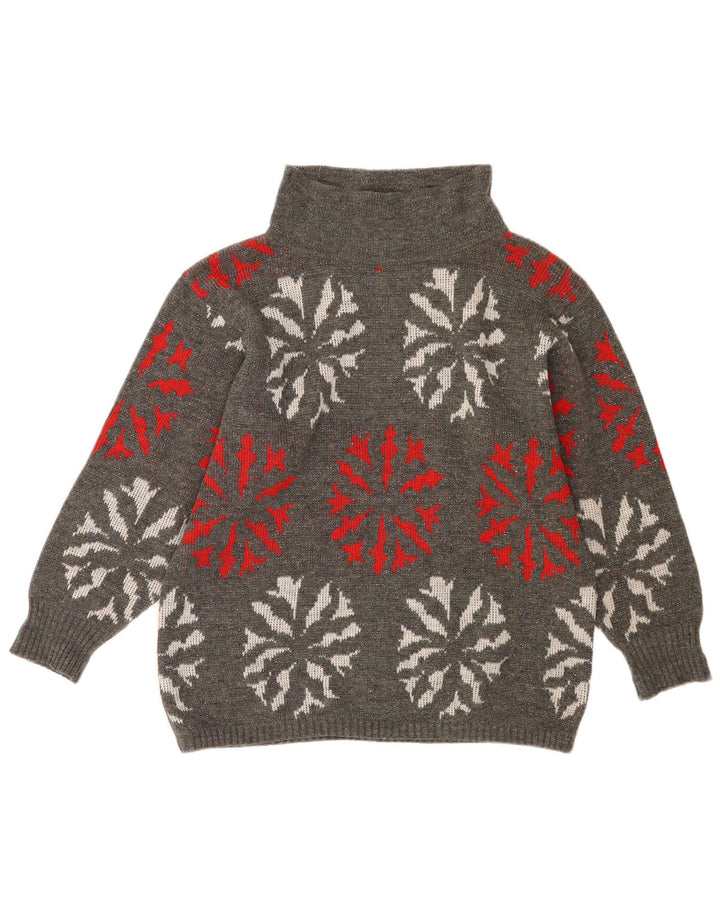 Flou Donna Maglione Dolcevita con Collo Alto UK 14 Grigio Medio Geometrico