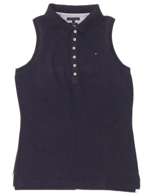 Polo da donna slim fit senza maniche Tommy Hilfiger UK 14 Large Blu Navy