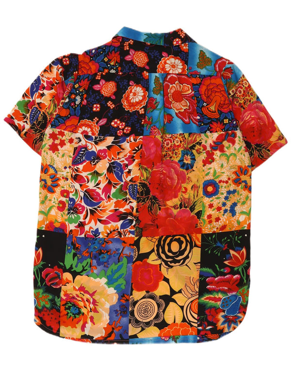 Abito camicia vintage a maniche corte da donna UK 18 XL floreale multicolore
