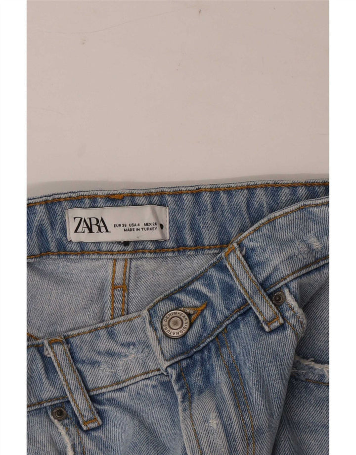 Pantaloncini in denim invecchiato Zara da donna EU 36 XS W26 Blu