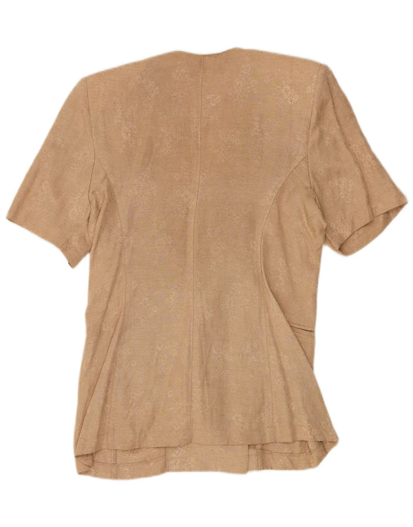Giacca blazer a maniche corte da donna vintage UK 14 Beige medio floreale