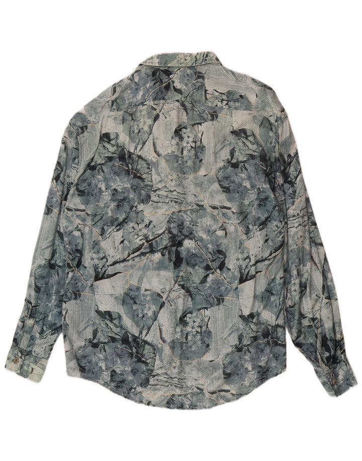 Camicia vintage da uomo con motivo astratto XL in viscosa blu