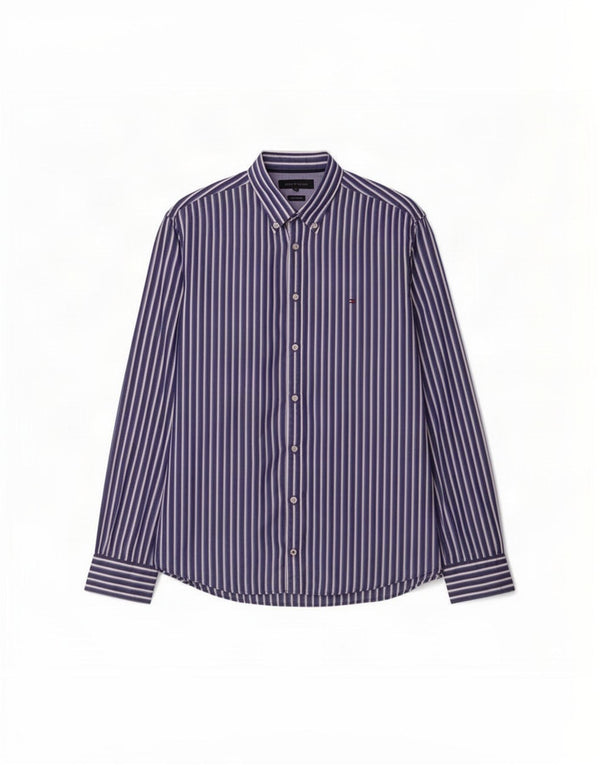 Tommy Hilfiger Uomo New York Fit Camicia XL Blu Navy Gessato Cotone