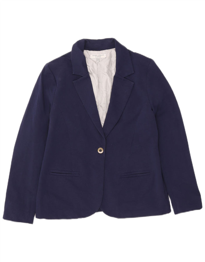 Giacca blazer a 1 bottone da donna Laura Ashley UK 14 grande cotone blu navy
