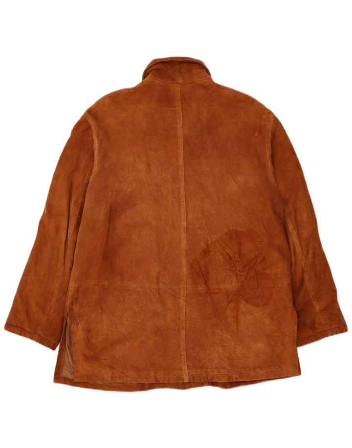 Giacca vintage in pelle scamosciata da donna IT 46 grande in pelle marrone