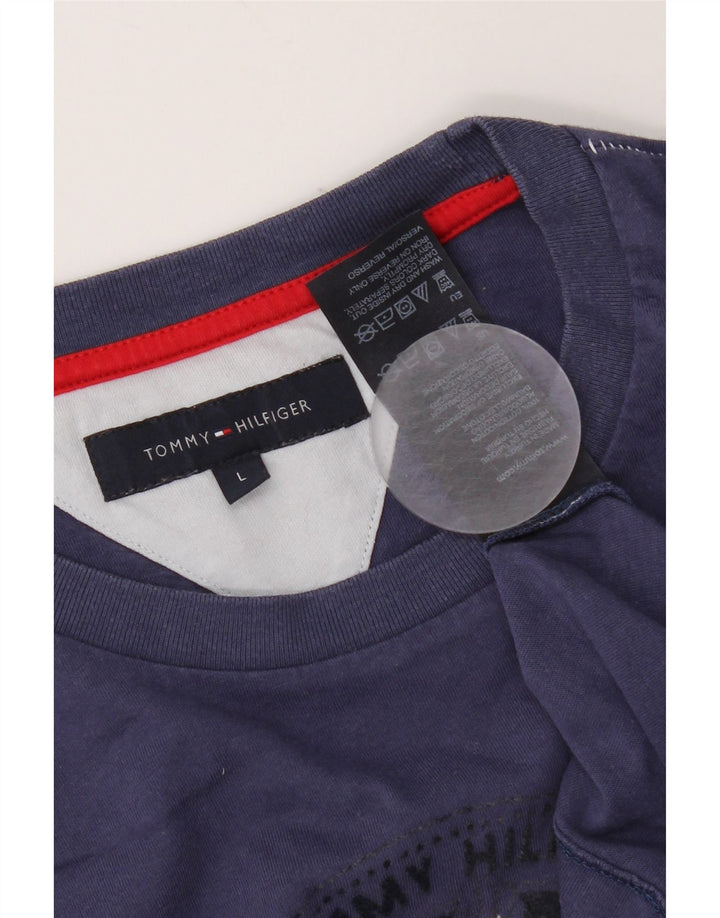 Tommy Hilfiger Maglietta grafica da uomo a maniche lunghe di grandi dimensioni in cotone blu navy