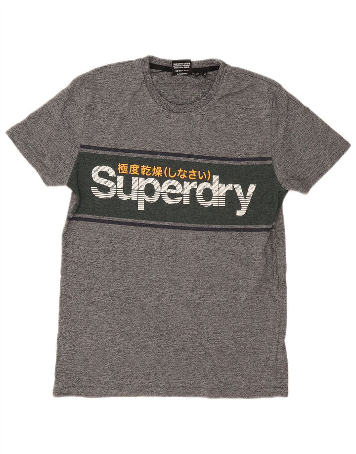 T-shirt grafica regolare da uomo Superdry Top in cotone chiazzato grigio medio