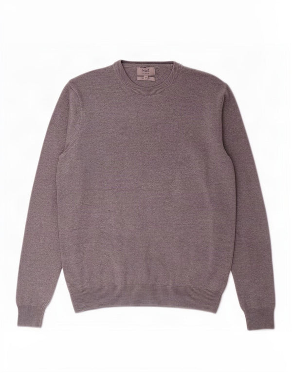 Maglione maglione girocollo da uomo Marks & Spencer in cotone grigio medio