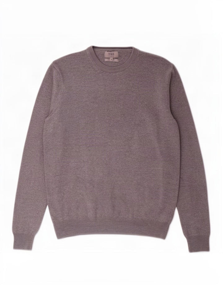 Maglione maglione girocollo da uomo Marks & Spencer in cotone grigio medio