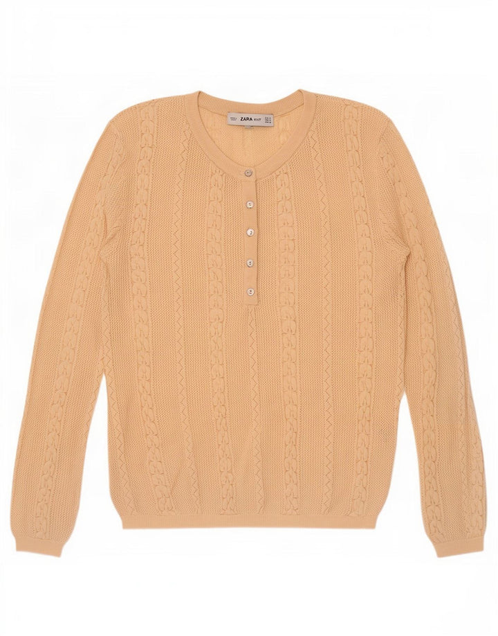 Maglione Zara da donna con collo a bottoni, UK 12, beige medio