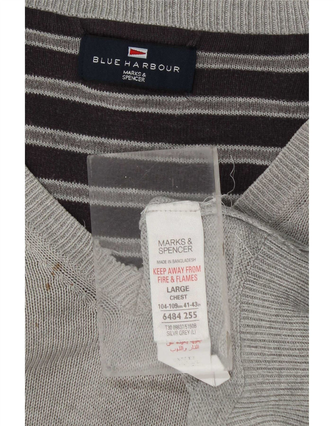 Maglione da uomo Marks & Spencer con scollo a V blu Harbour, grande cotone grigio