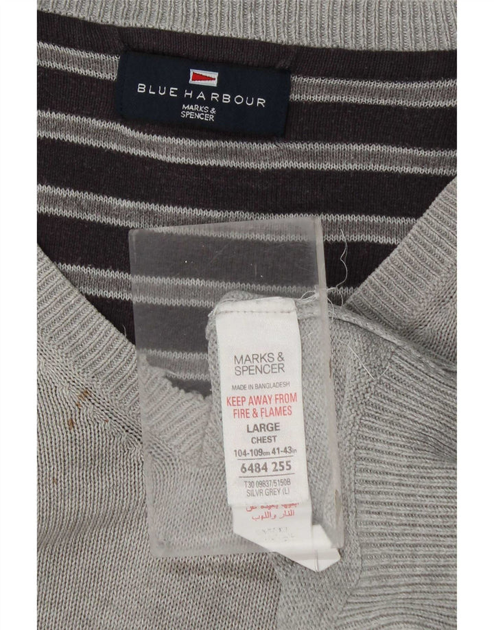 Maglione da uomo Marks & Spencer con scollo a V blu Harbour, grande cotone grigio