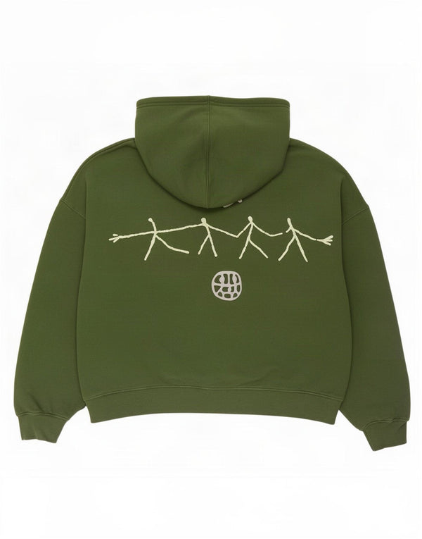 Felpa con cappuccio grafica ampia da uomo Zara verde medio