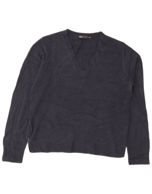 Maglione maglione con scollo a V da donna Marks & Spencer UK 12 medio blu navy