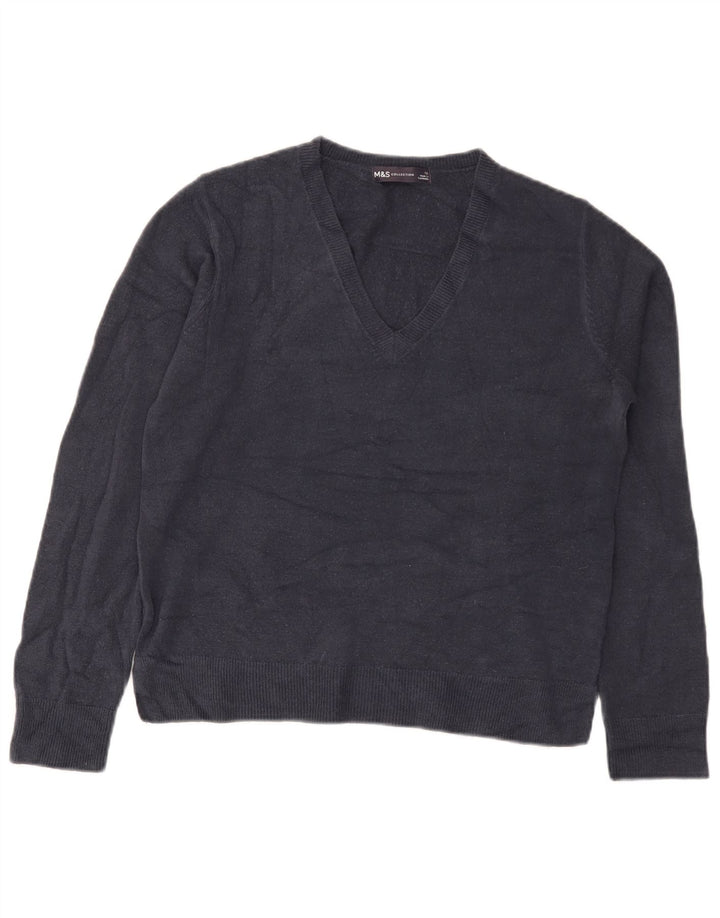Maglione maglione con scollo a V da donna Marks & Spencer UK 12 medio blu navy