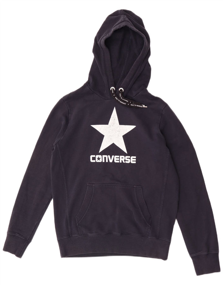 Felpa con cappuccio grafica da uomo Converse, cotone medio blu navy