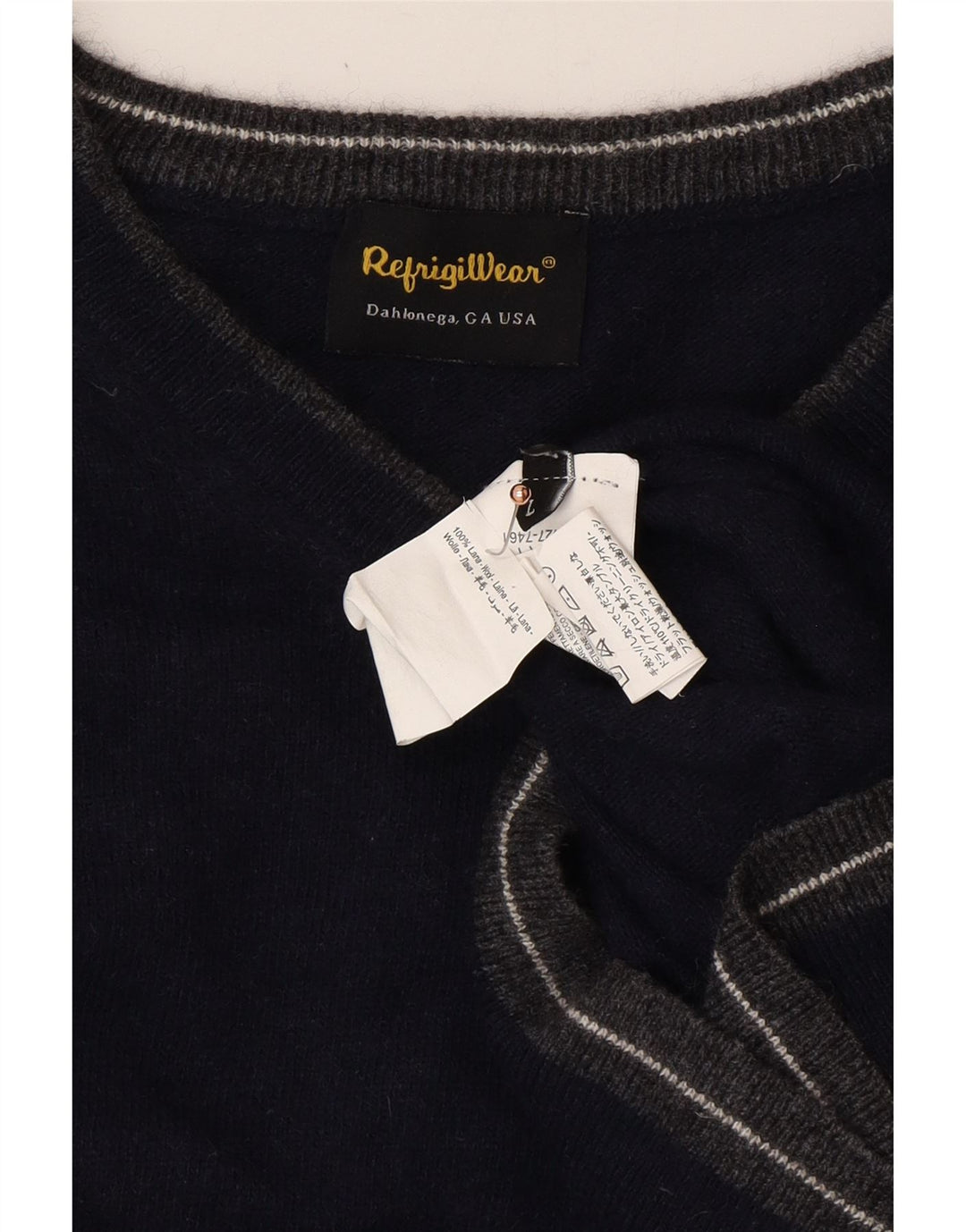 REFRIGIWEAR Maglione da donna con scollo a V UK 16 Large in lana blu navy