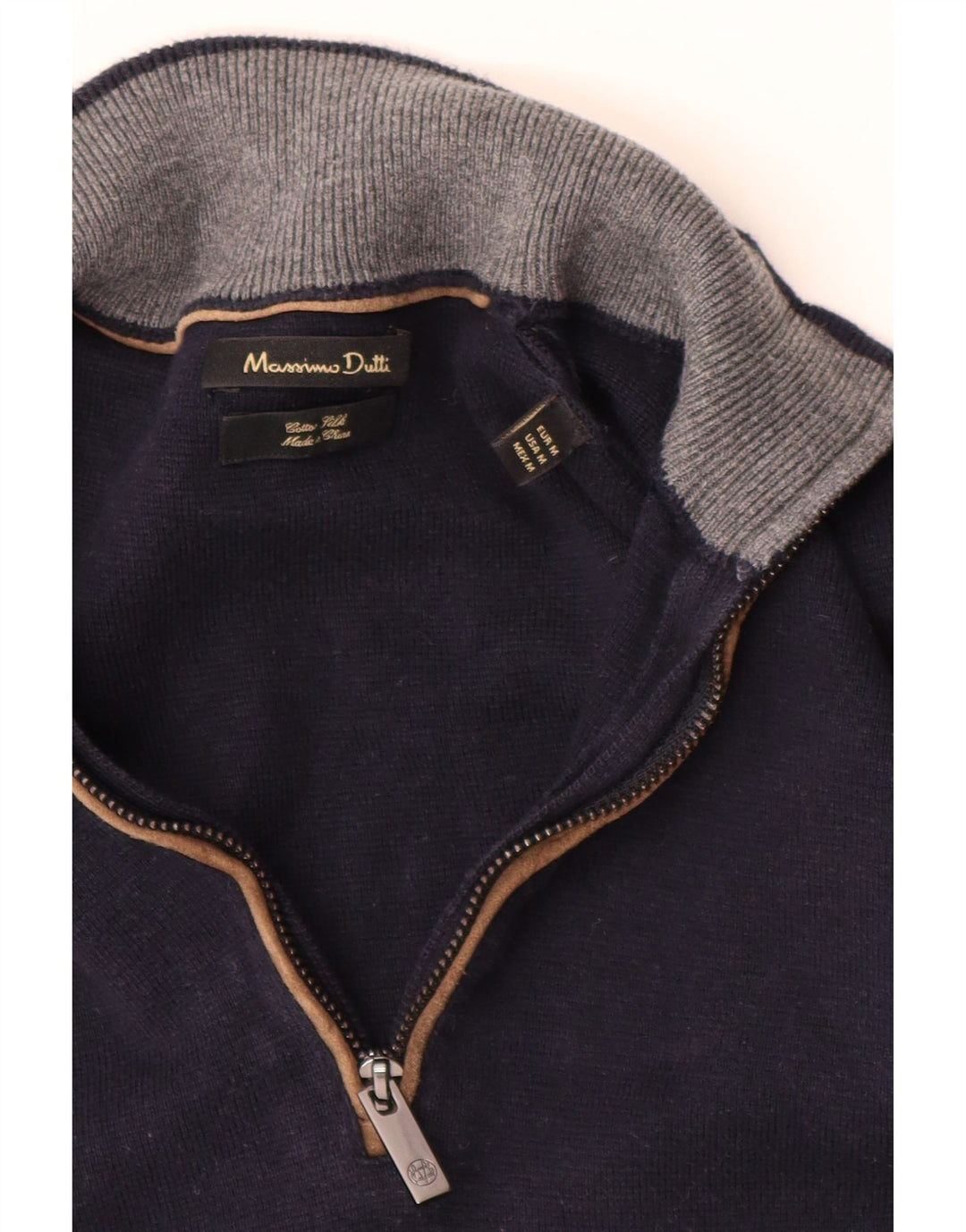 MASSIMO DUTTI Maglione da uomo con zip e collo in cotone blu navy medio