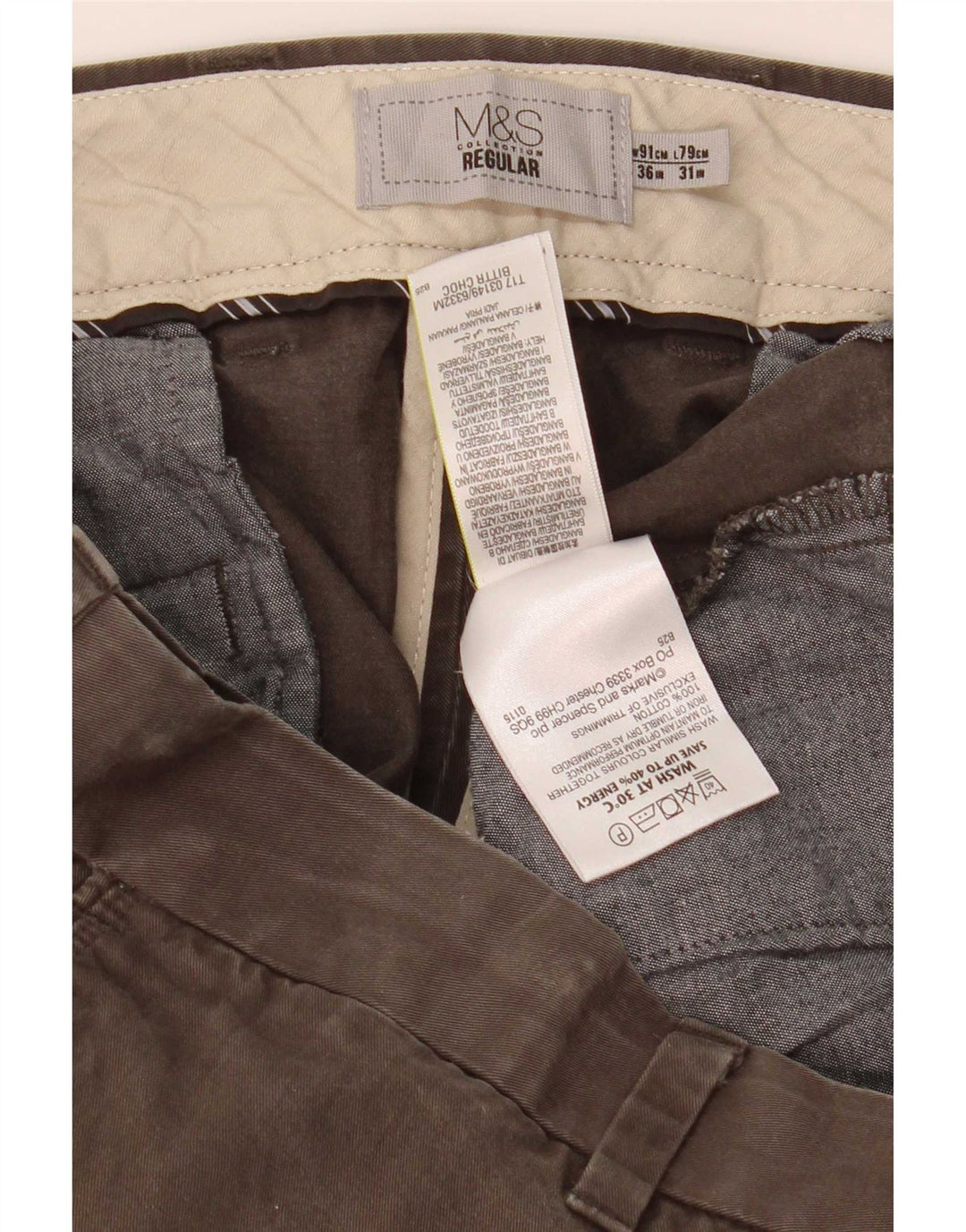 Pantaloni chino regolari da uomo Marks & Spencer W36 L31 cotone kaki