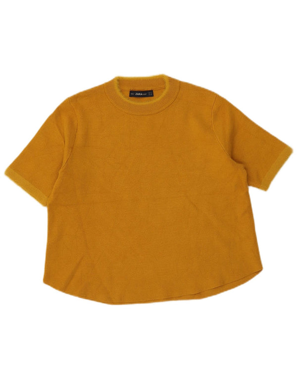 T-shirt corta da donna Zara UK 12 viscosa gialla media