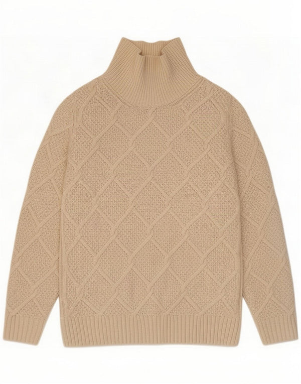 Maglione maglione collo alto da donna Barbour UK 8 piccolo lana beige