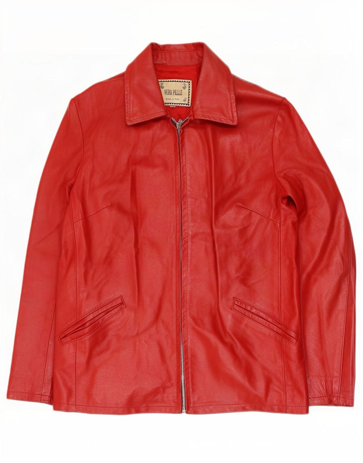 Giacca in pelle vintage da donna UK 12 rossa media