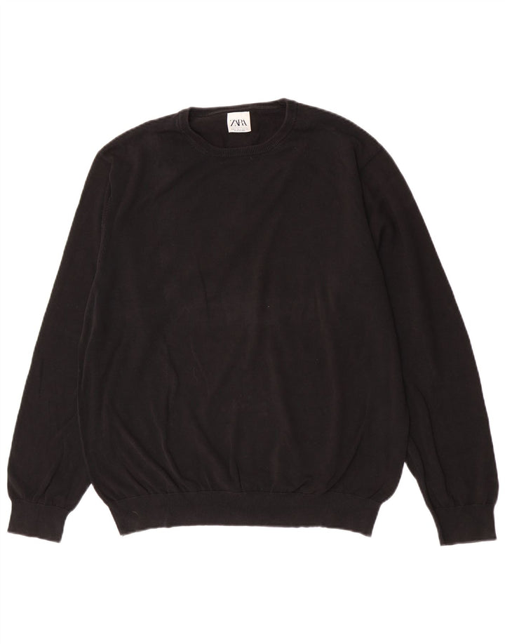 Maglione maglione girocollo da uomo Zara grande in cotone nero