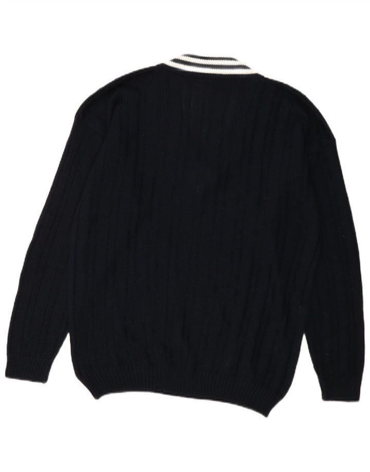 Maglione vintage da uomo con scollo a V grande acrilico blu navy