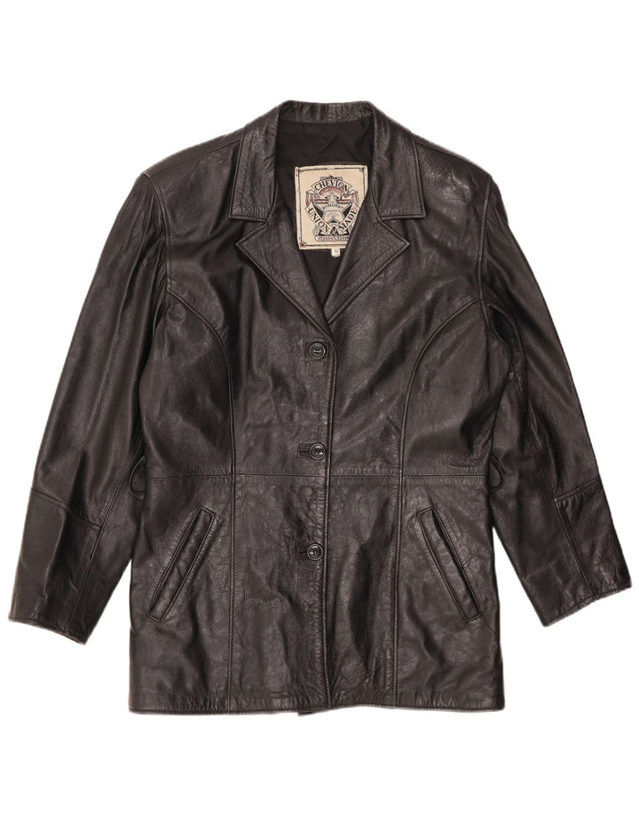 Giacca in pelle da donna VINTAGE UK 14 media nera