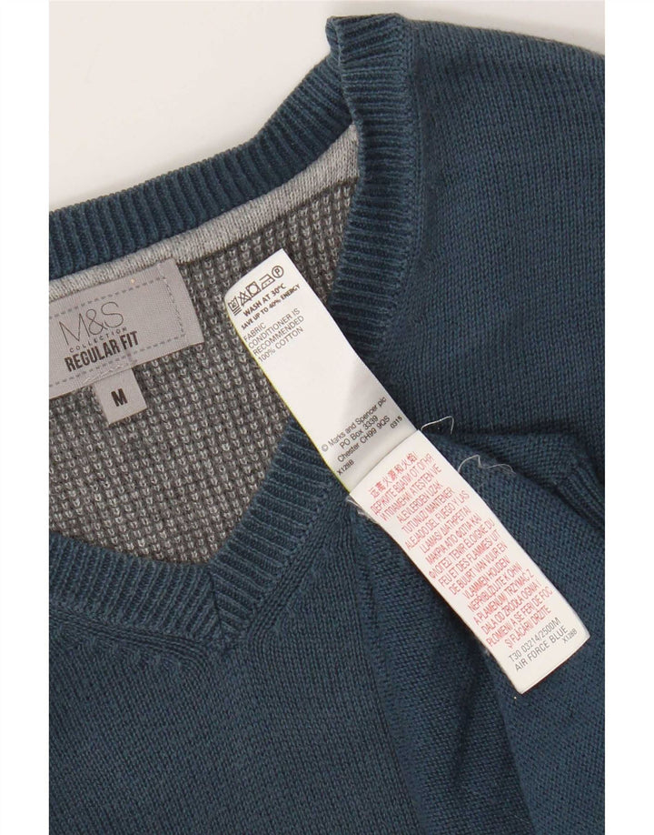 Maglione da uomo Marks & Spencer vestibilità regolare con scollo a V in cotone blu medio