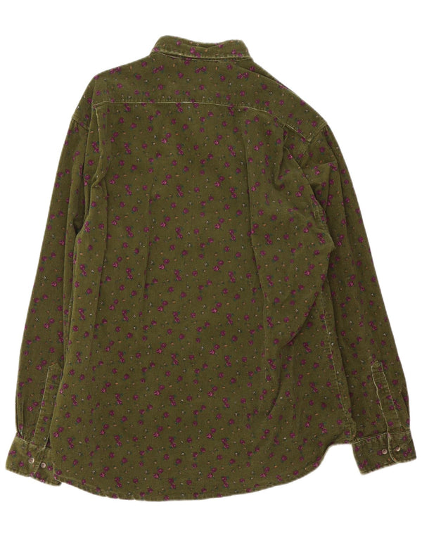 Derby Mens Corduroy Shirt Large Green Floral Cotton