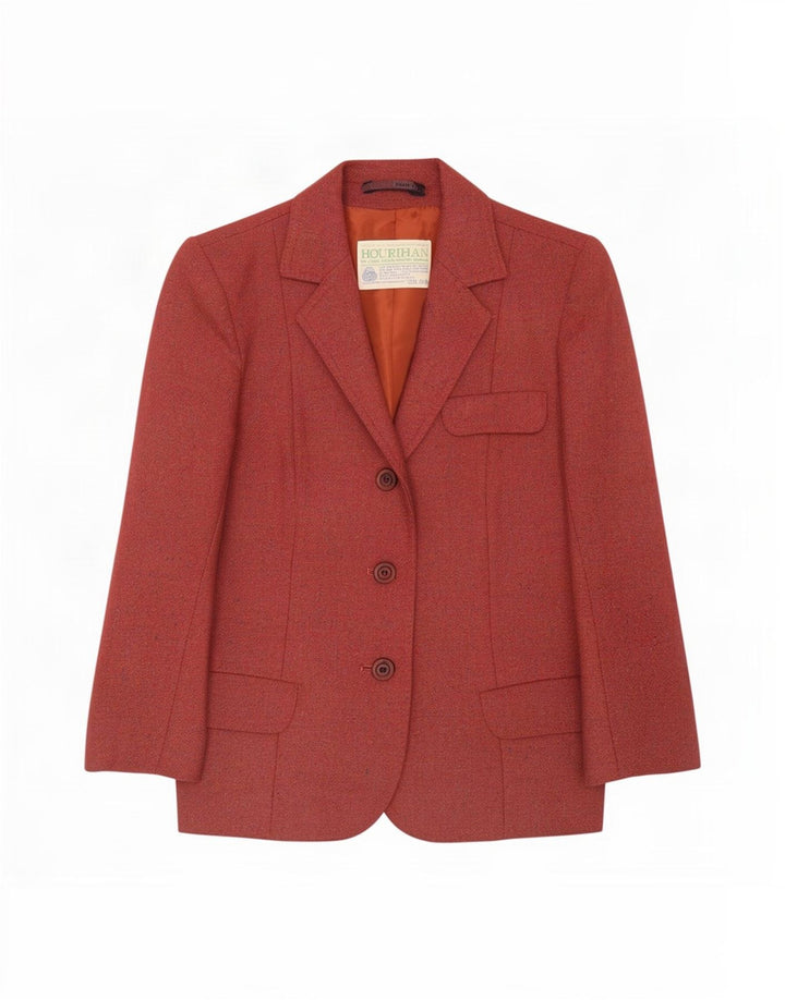 Giacca blazer a 3 bottoni da donna Jimmy Hourihan UK 8 piccola rossa chiazzata