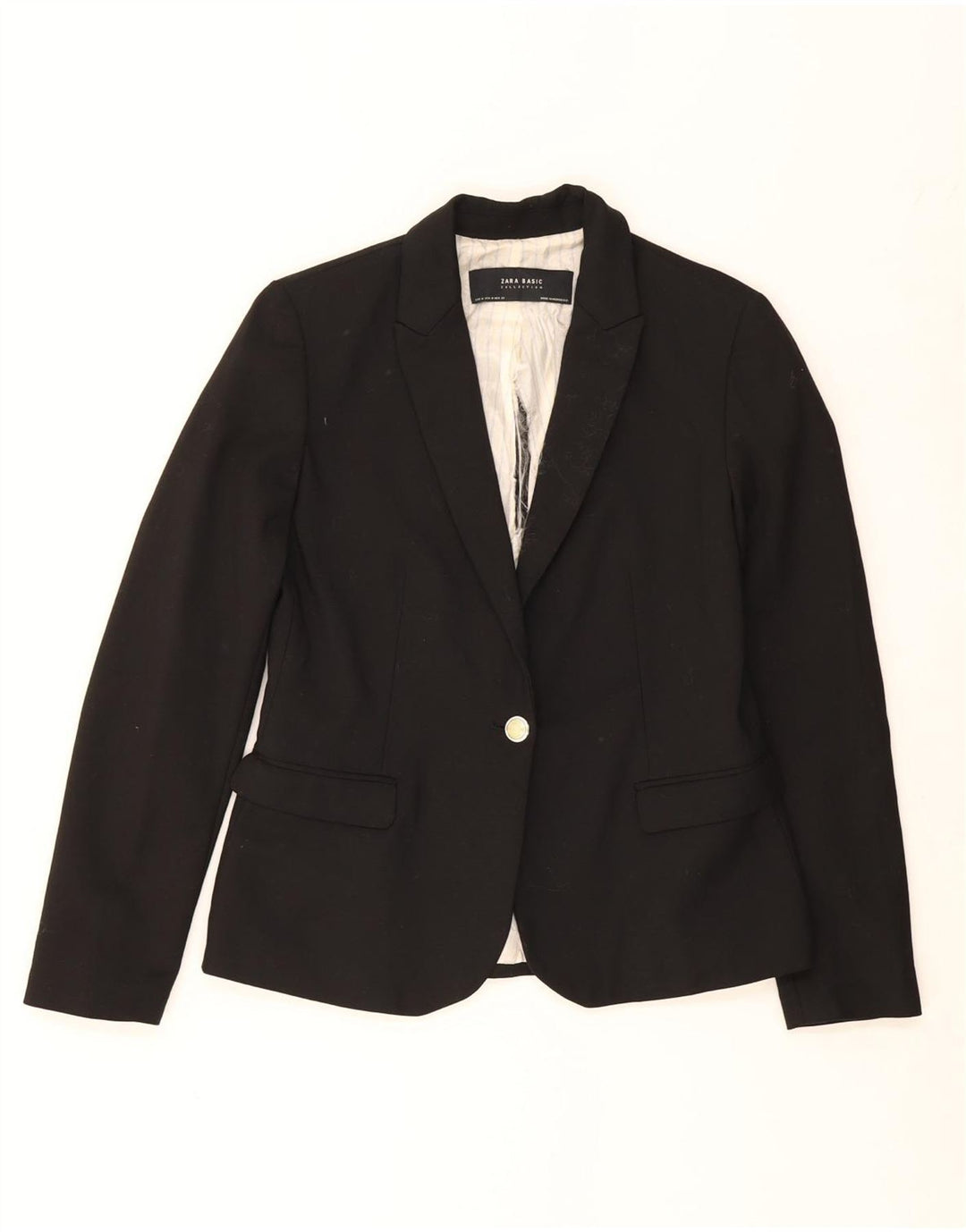 Giacca Blazer a 1 Bottone da Donna ZARA UK 12 Medio Nero Cotone