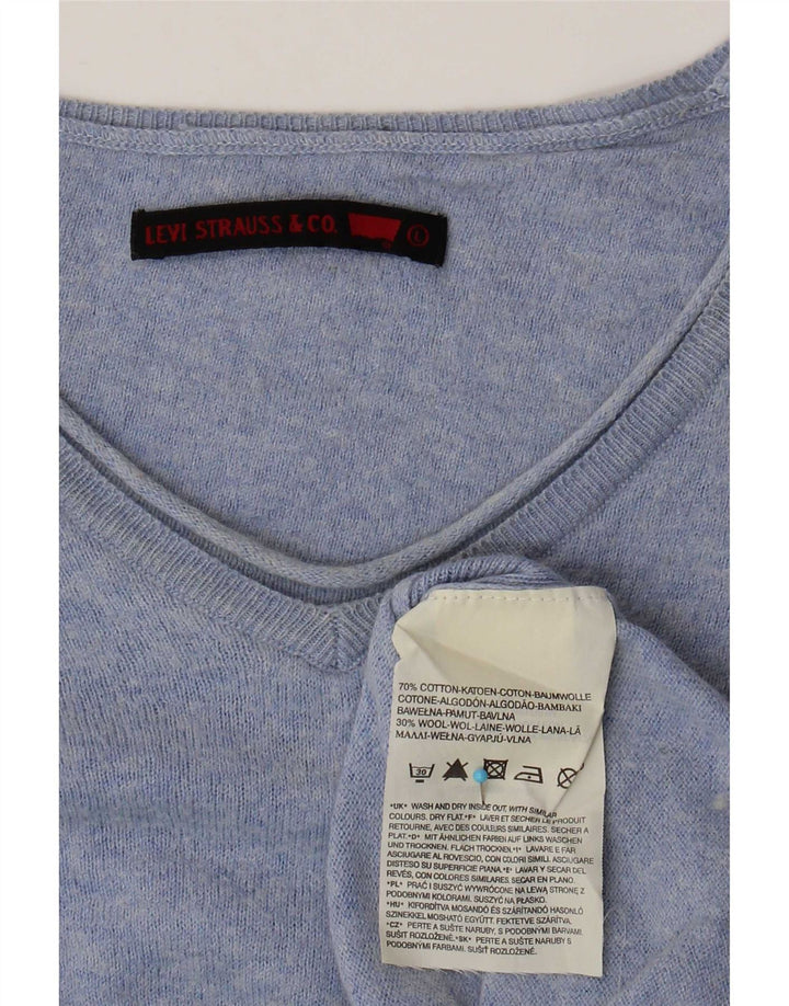 Maglione maglione con scollo a V da donna Levi's UK 16 grande cotone blu