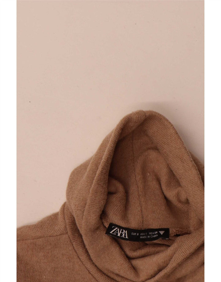 Abito maglione Zara da donna con collo alto UK 8 piccolo poliestere marrone