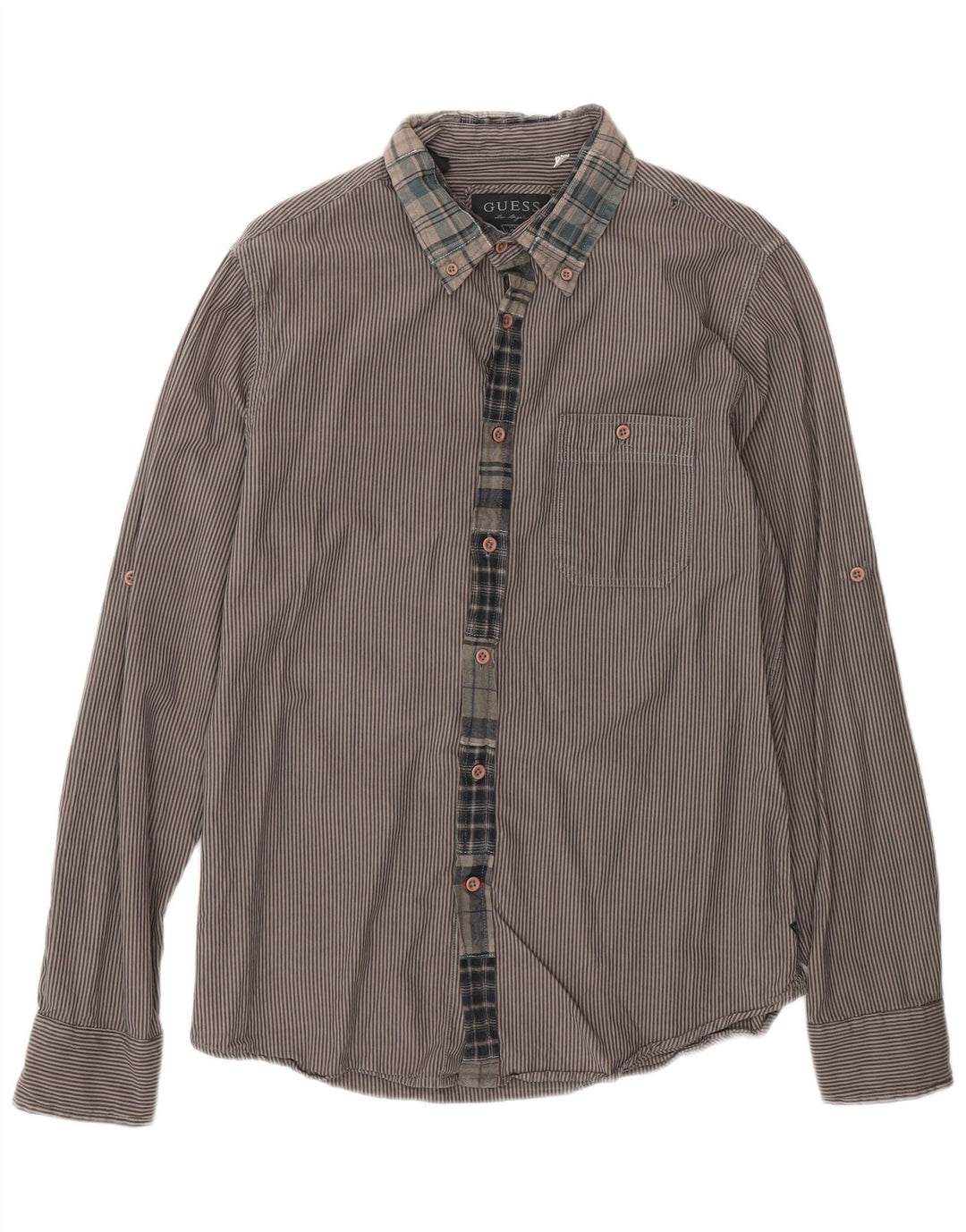 Camicia da uomo Gas UK 36 Piccolo cotone a righe marroni