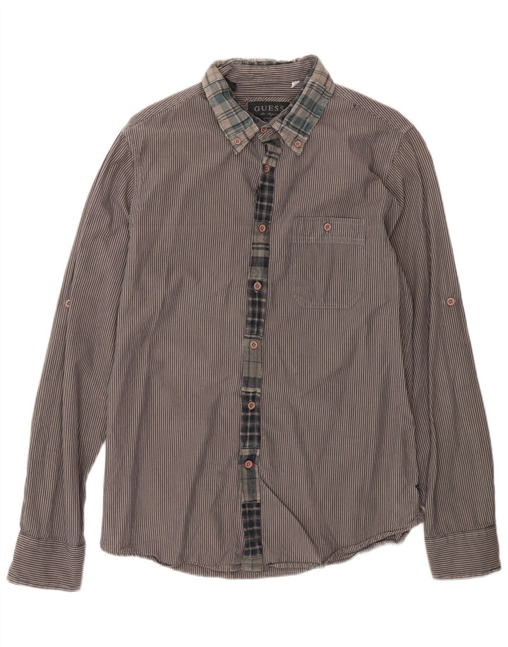 Camicia da uomo Gas UK 36 Piccolo cotone a righe marroni