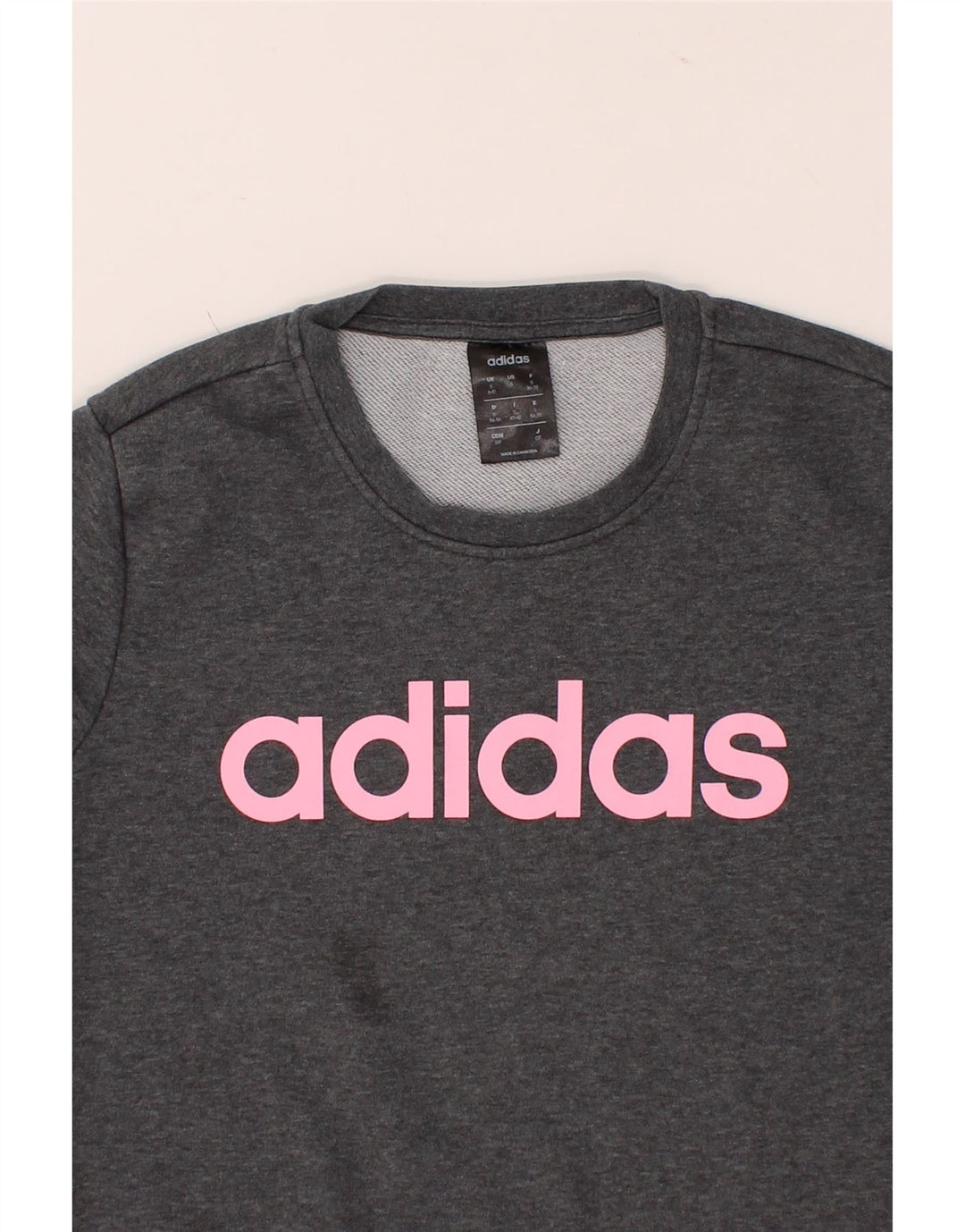 ADIDAS Womens Graphic Sweatshirt Jumper UK 8/10 Small Grey Cotton Vintage Adidas and Second-Hand Adidas from Messina Hembry 