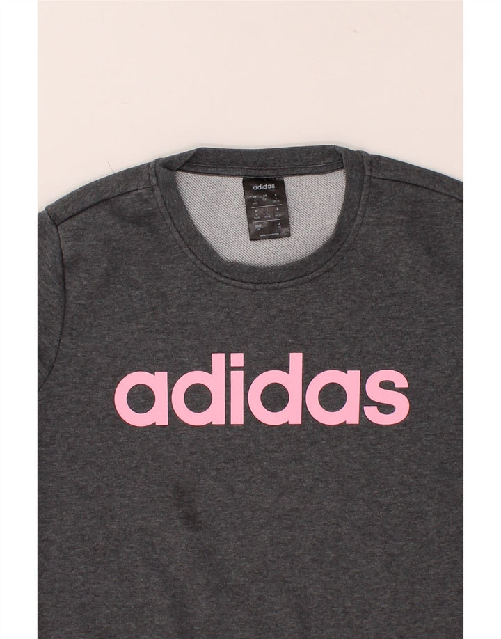ADIDAS Womens Graphic Sweatshirt Jumper UK 8/10 Small Grey Cotton Vintage Adidas and Second-Hand Adidas from Messina Hembry 