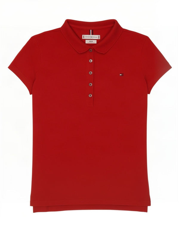 Tommy Hilfiger Womens Slim Fit Polo Shirt UK 6 XS Red Cotton