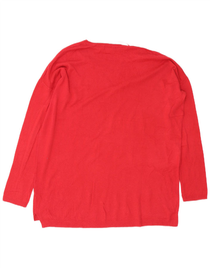 Maglione oversize con scollo a V da donna Zara UK 14 cotone rosso medio
