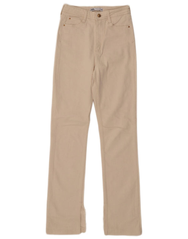 Jeans dritti a vita alta da donna Zara EU 34 2XS W24 L31 Cotone beige