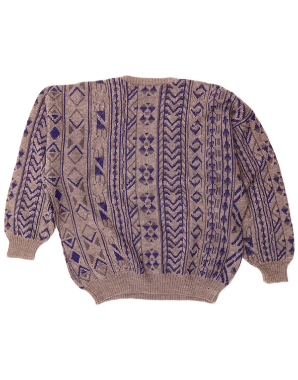 Maglione maglione girocollo vintage da uomo 2XL blu geometrico
