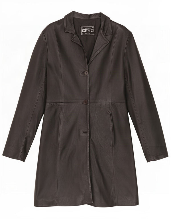 Cappotto in pelle vintage da donna UK 14 grande nero