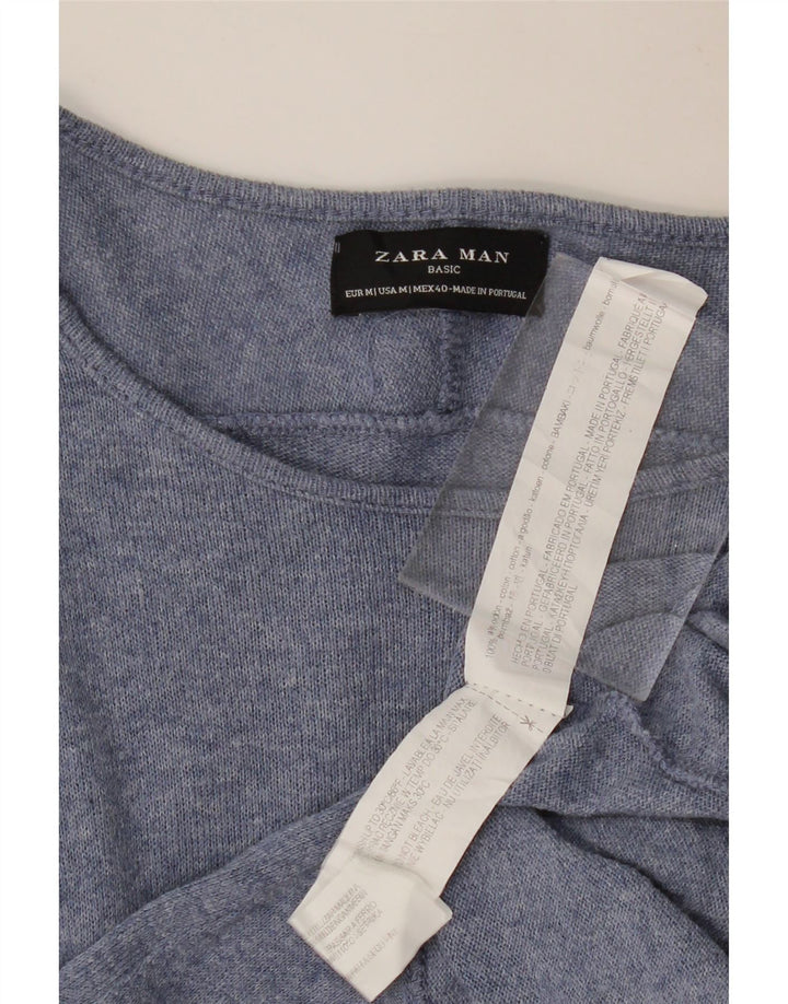 ZARA Top Uomo Manica Lunga Blu Medio Cotone