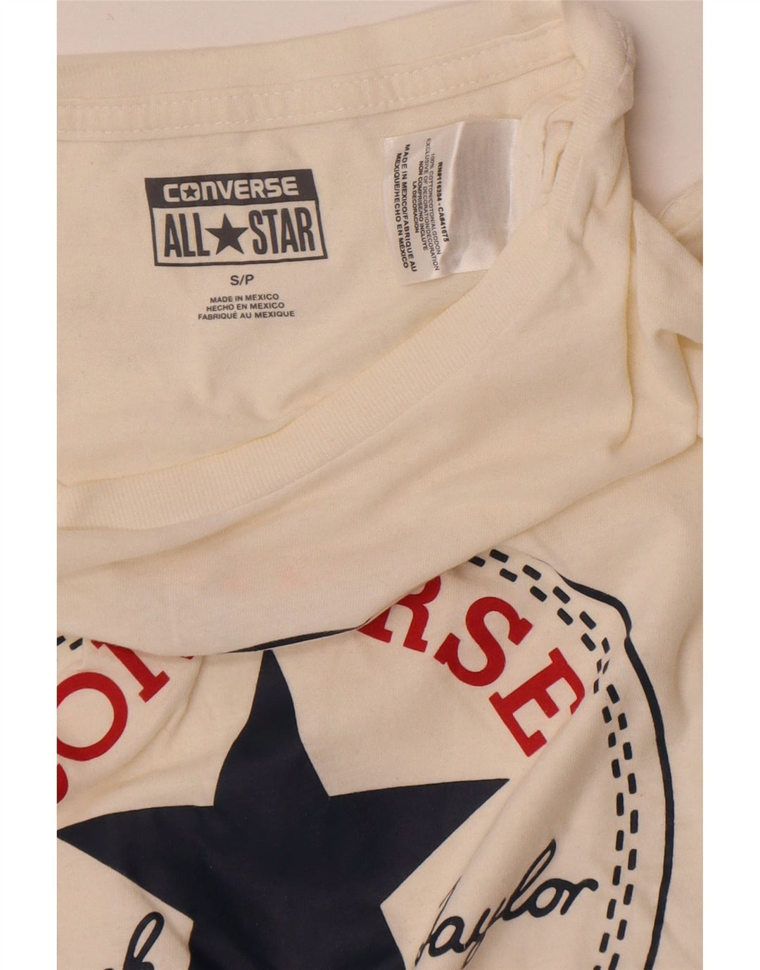 T-shirt grafica da uomo Converse Top Small in cotone bianco sporco