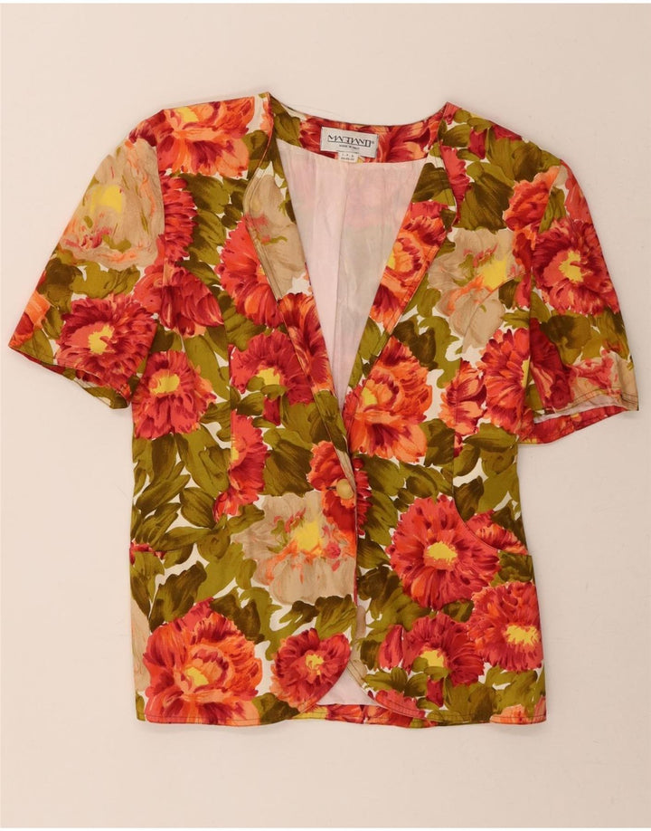 VINTAGE Womens 1 Button Blazer Jacket UK 12 Medium Multicoloured Floral Vintage Vintage and Second-Hand Vintage from Messina Hembry 