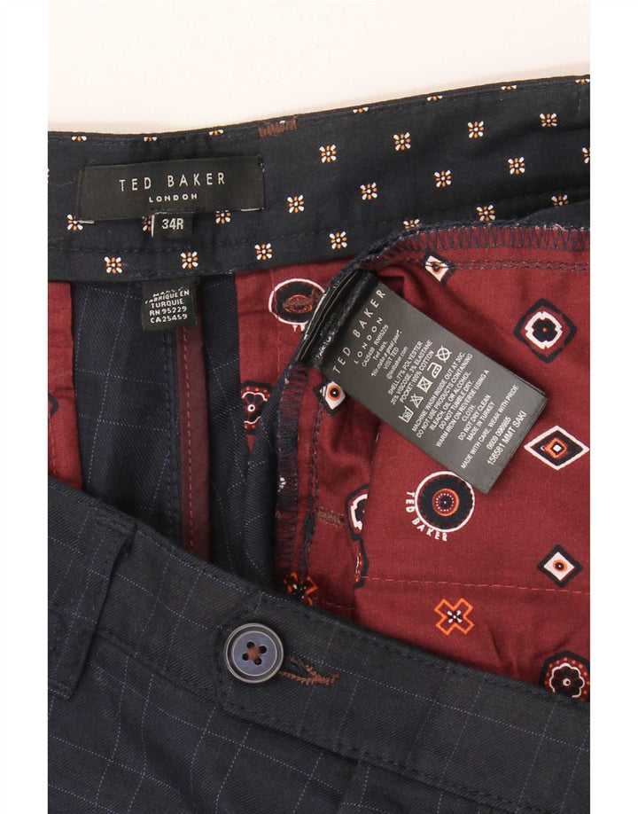 Pantaloni da abito slim da uomo Ted Baker W34 L31 Poliestere a quadri blu navy