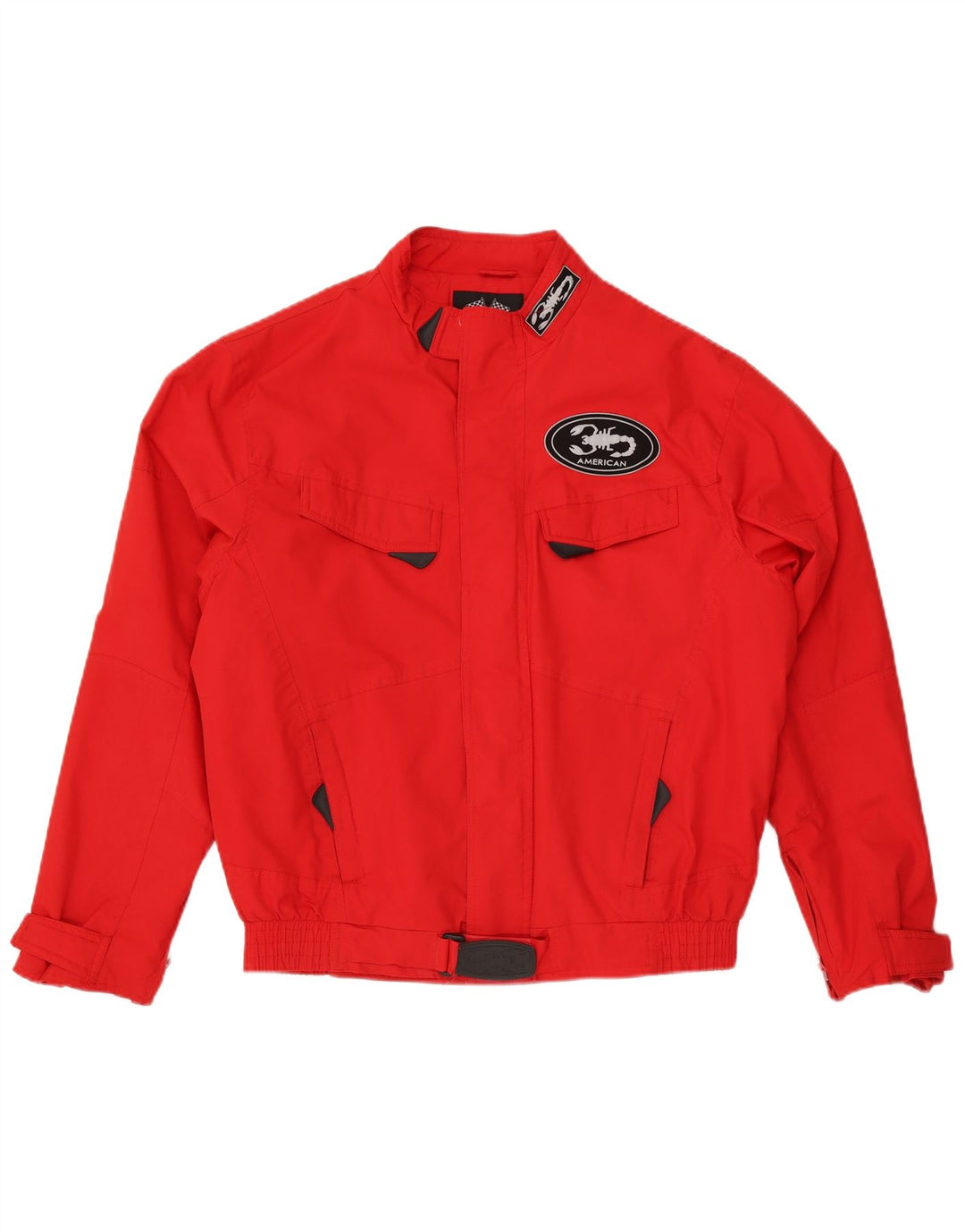 Giacca da corsa grafica da uomo vintage UK 40 grande poliestere rosso